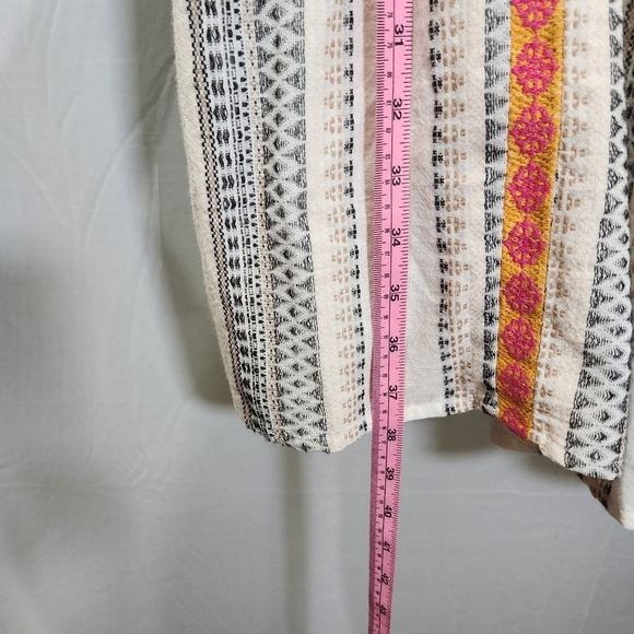 Anthropologie Lottie Embroidered Mini Dress Pleat Ivory Long Sleeve Gold - Picture 12 of 16